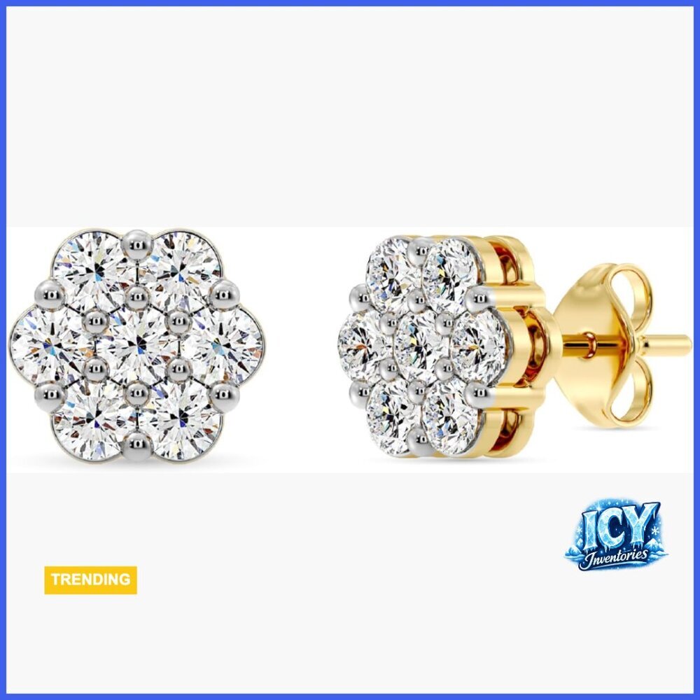 Lab-Grown Diamond Stud Earrings in 925 Sterling Silver and 14KT Gold Plated